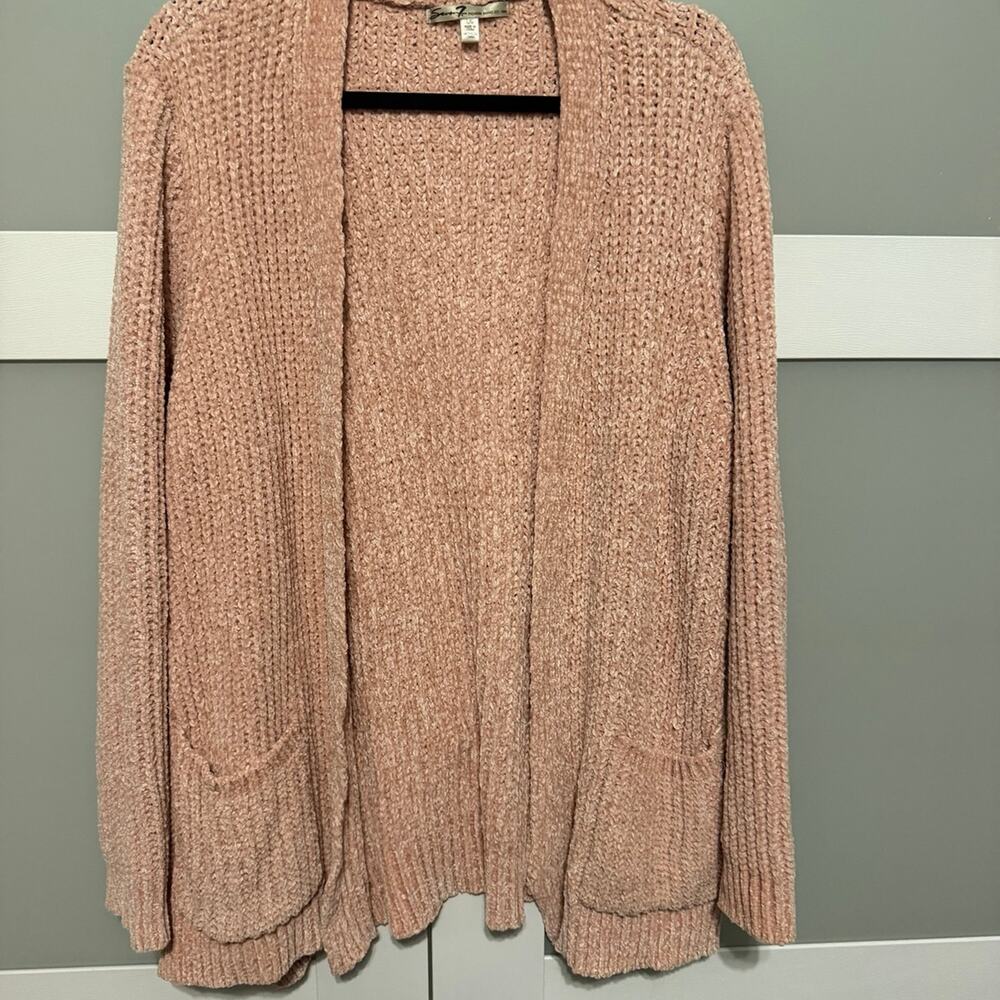 Seven7 Women’s Large Blush Pink Chenille Open Front Cardigan Sweater Pockets